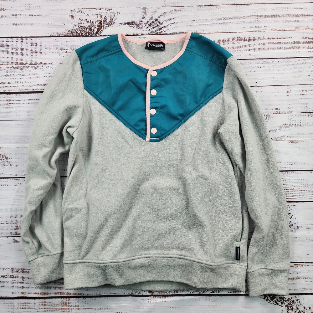 Cotopaxi Sabado Crew Fleece Pullover Womens Medium Gray Teal Pink Quarter Snap